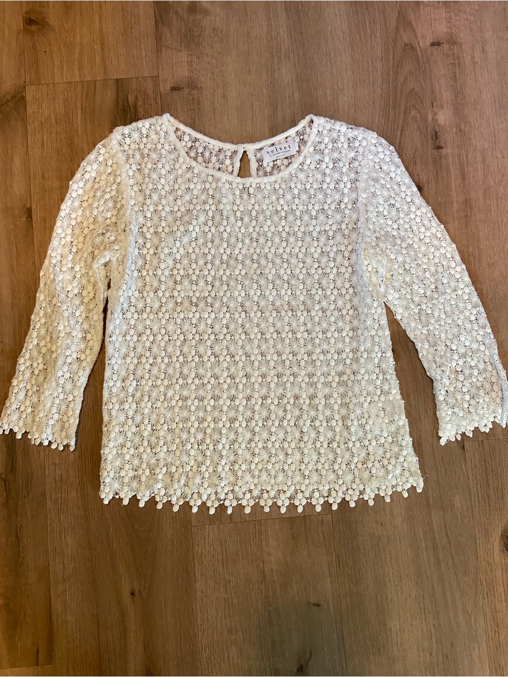 NWOT Lacey Boho Chic Velvet By Graham & Spencer Top Sz S White Dainty Romantic